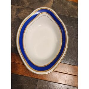 Robert Haviland Le Tanneur Limoges France Oval Serving Bowl 9.45" Blue And Gold